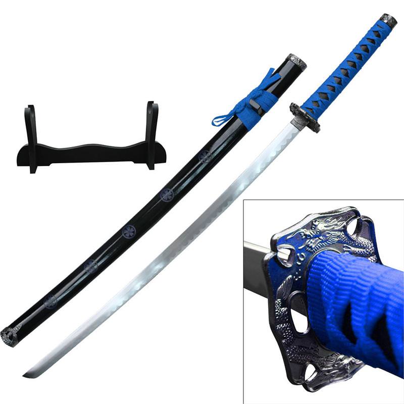 Dragon Sakura Samurai Sword With Stand Carbon Steel Blade Blue - Tophatter's Army Products & Self Defense Collectible Weapons - Tophatter Daily Deals